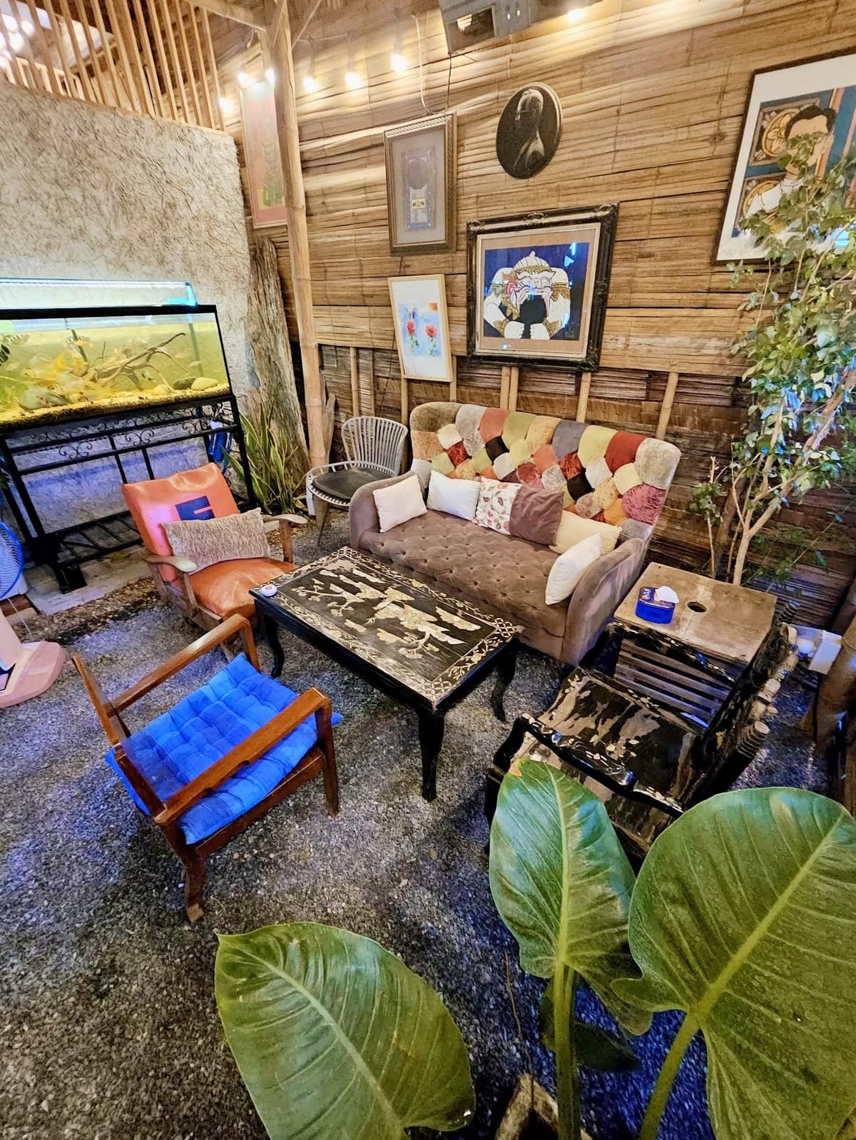 Pim's Kitchen interior — bamboo roof